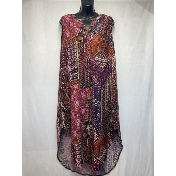 Cupio Paisley Sleeveless Split Crew Neck Hi-Low Dress Women Medium Multicolor - Picture 1 of 13